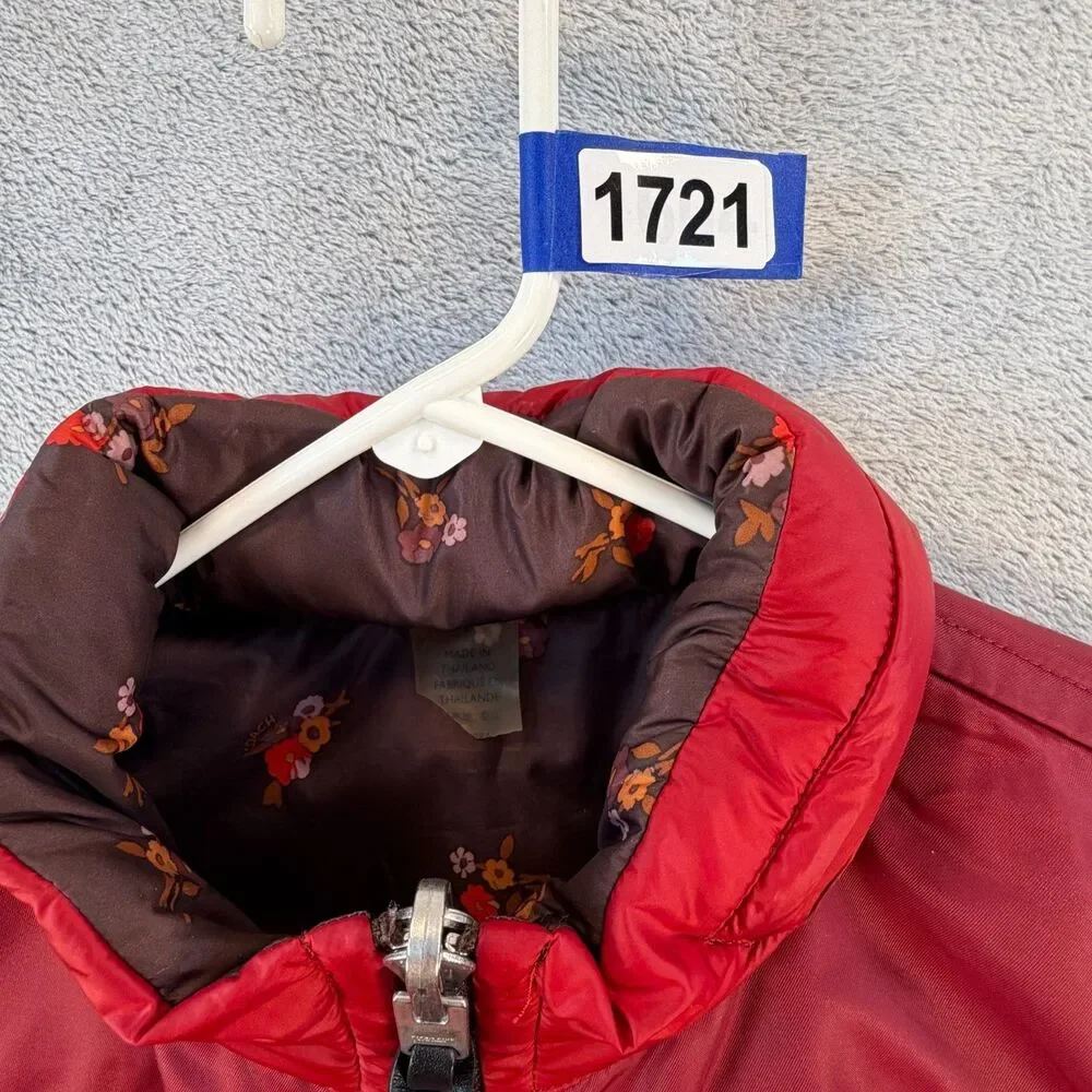 Coach Reversible Puffer Jacket Women S Stowaway Hood Red Brown Floral MSRP $500
